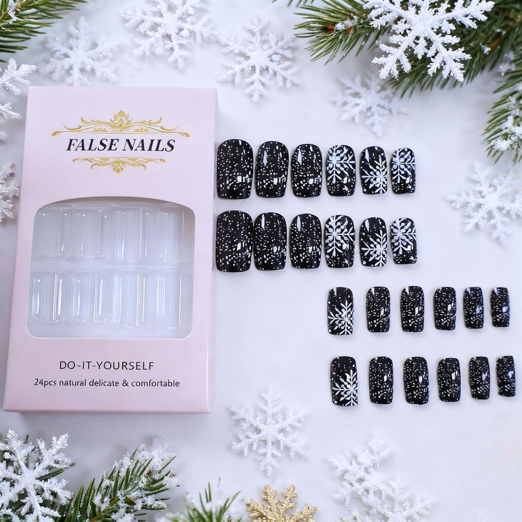 European and American Christmas 24 pieces nail art wear nail classic fashion snowflake polka dot medium and long nail wear