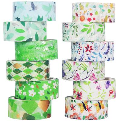 Yubbaex Natural Law Masking Gold Foil Cute 15mm Wide X 12 Rolls Leaves Flying X 12 Tape, Stamp, Design, (Willow Rolls)