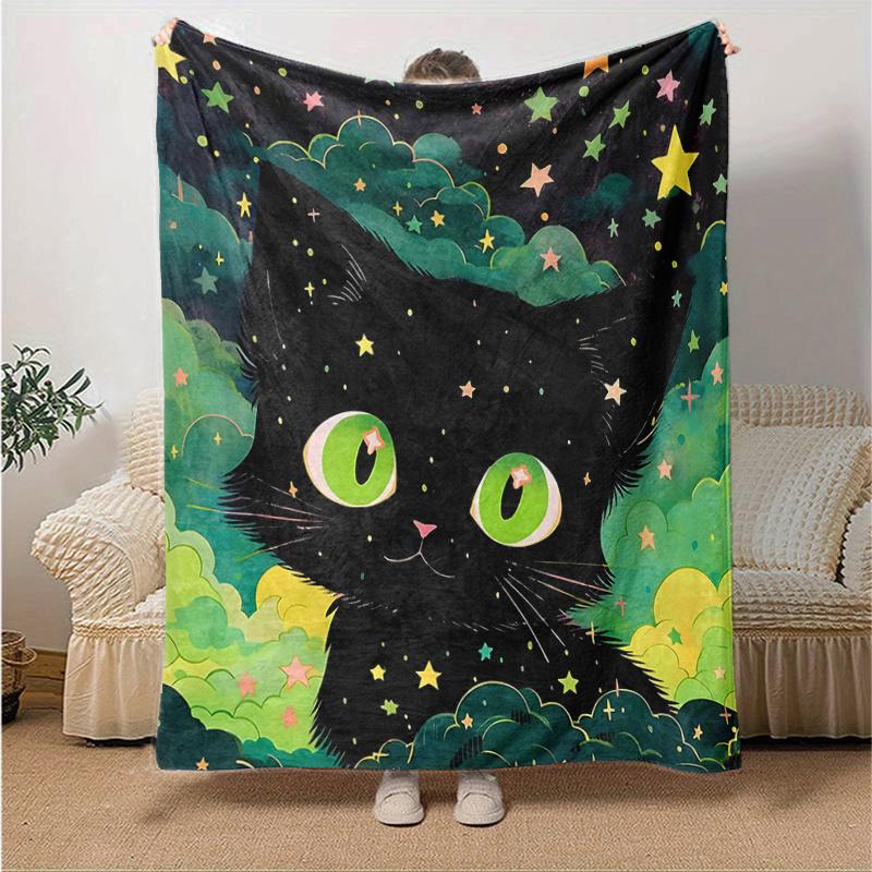 1pc Cartoon Star Cat  Cute Design for Home Decor, Gift Idea, Living Room, Travel, Camping, Car Blankets