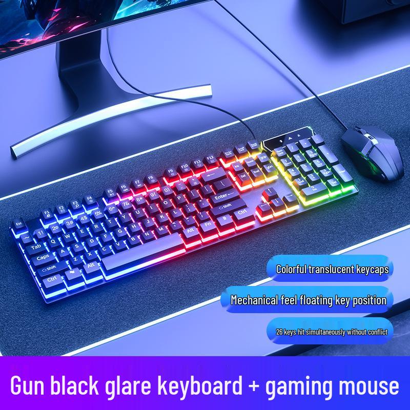 Luminous Wired Keyboard & Mouse Set with Floating Keycaps - USB, Mechanical Feel for Gaming Desktops & Laptops
