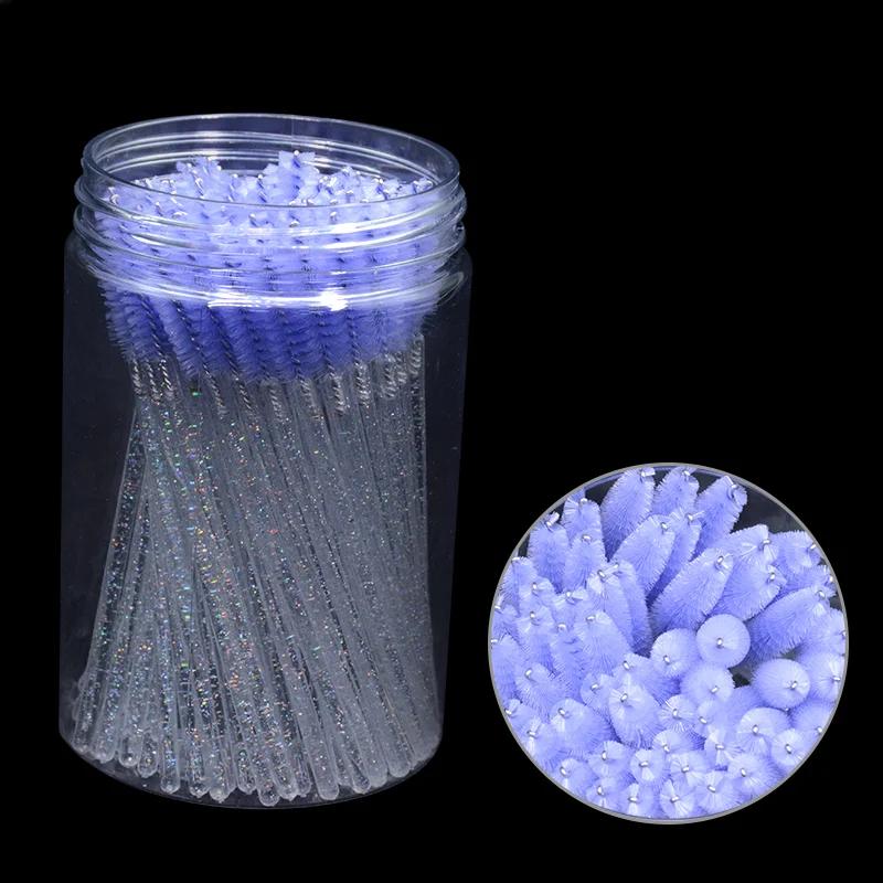 CNKESS 50Pc bags/cans Disposable Eyelash Extension Mascara Wand Glitter Micro Lash Brushes Spoolie With Container Case Wholesale