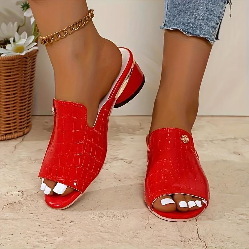 [Crocodile Sandals] Black Faux Crocodile Pattern Wedge Sandals | Women's Peep Toe with Golden Accent, Casual Slip-On Heels for All Seasons