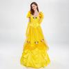 Elegant Yellow Princess Dress For Halloween Costume Featuring Belle Fairy Tale Design