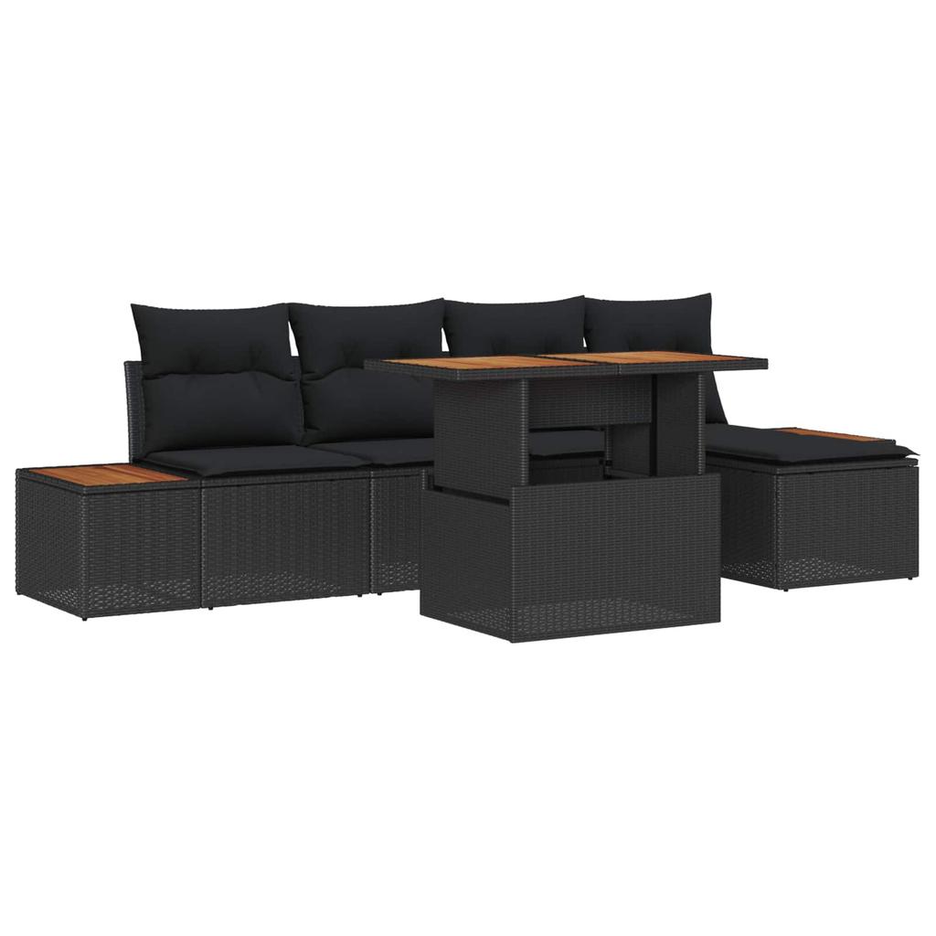 Garden Sofa Set with Storage 6 pcs Black Poly Rattan