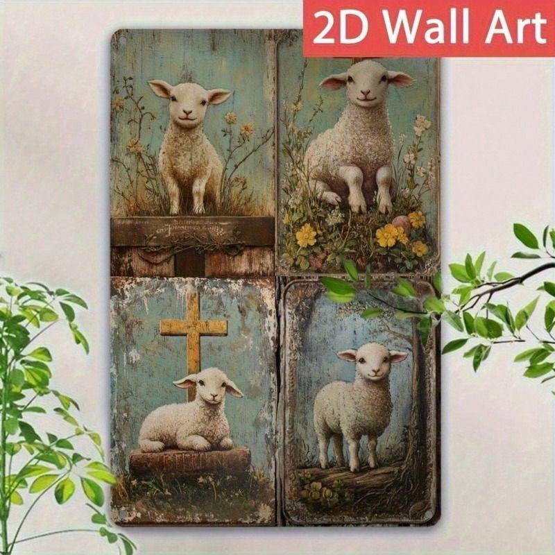 

Metal Wall Art Vintage Farm Sheep Religious Poster for Living Room
