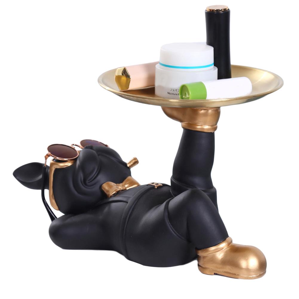 French Bulldog Sculpture Dog Statue with Tray and Keys Holder Storage Gift Home Decor Ornaments Rood Decor Animal Figurine