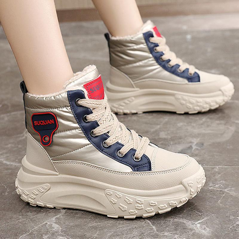 High Top Breathable and Non Slip Shoes for Autumn and Winter Women, Warm High Top with Plush Thick Sole, Height Increasing Cotton Shoes