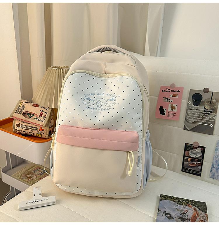 Schoolbag New Japanese Girl Bear Polka Dot Backpack High Value Small Fresh Primary and Secondary School Student Schoolbag Lightweight Backpack