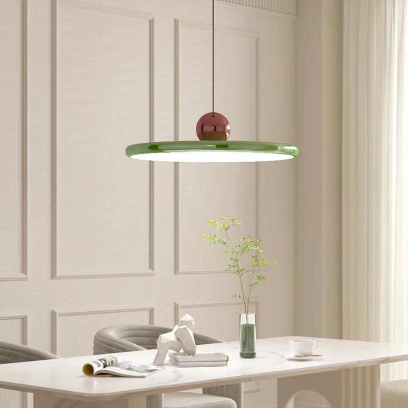 Modern LED Pendant Lights 40cm Green Flat Cover Hanging Lamps For Living Room Restaurant Coffee Shop Office Bar Lighting Luster