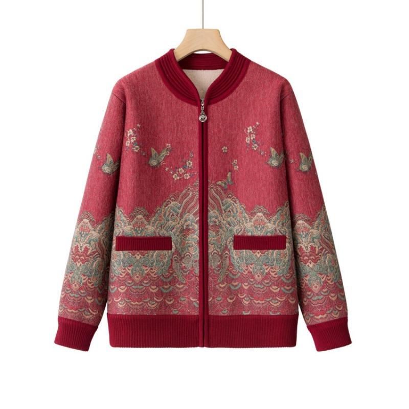 Middle-aged mother winter sweater jacket female age 0 old lady cardigan grandma thickened velvet top