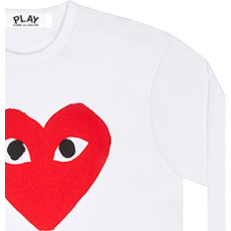 CDG Play T Shirts Men's White Crew Neck Moderate Straight Fit AZ-T284-051-1