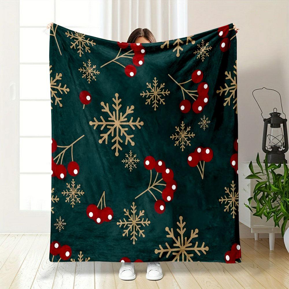 Winter Berries and Snowflakes Print Blanket Soft and Cozy Perfect for the Living Room Bed Sofa or a Nap,gift