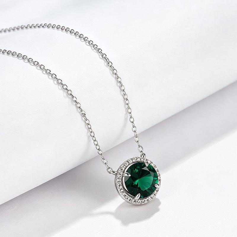 S925 Sterling Silver Women's Diamond and Cultured Emerald Pendant Necklace – Elegant for Daily Commute or Festival Gift