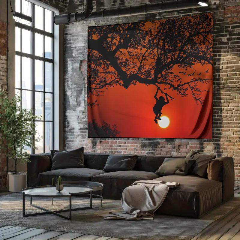 Tree Shadows at Sunset Wall Hanging  Romantic Landscape Decorative Wall Tapestry