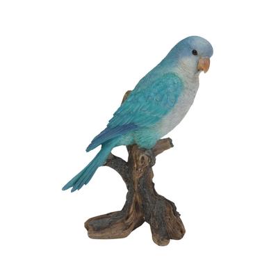 Ubia Groenwangparkiet Zittend op een Stronk, Blauw, 13,8 x 10,3 x 23,5 cm, Poppetje Figuur, Dierlijk Ornament, Tuindecoratie, Vogel, H13052-1
