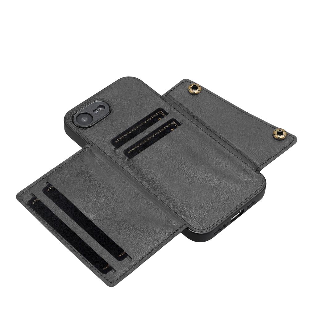 For iPhone 16e Case with Card Slots Kickstand Leather+TPU Phone Cover