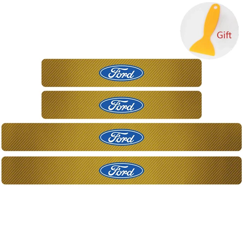 Car Sticker 2025 Hot Car Styling 4pcs Carbon Fiber Auto Door Sill Protector Stickers For Ford Focus 2 3 4 Mondeo Fiesta Ecosport