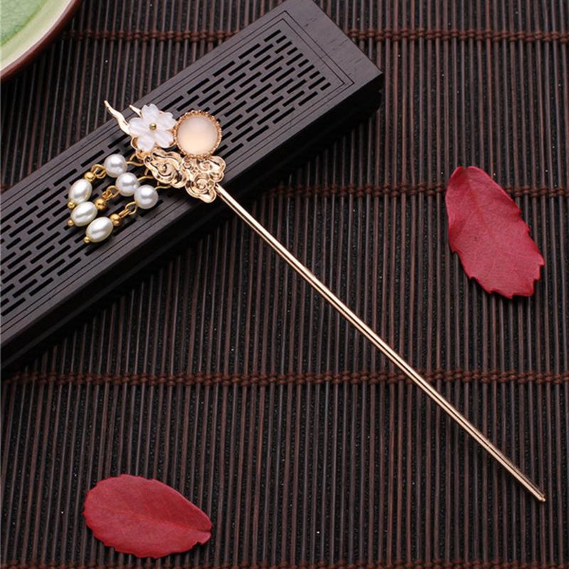 Chinese Style Vintage Hairpin Elegant Flower Vine Jade Stone Hair Stick Hanfu Cheongsam Evening Dress Hair Decor Accessories