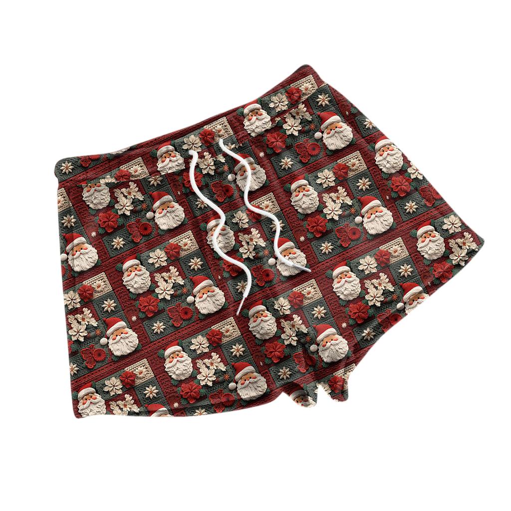 Damen Modische Locker Geschnittene Pyjamashorts Mit Fleece Weihnachtsprint Freizeithose