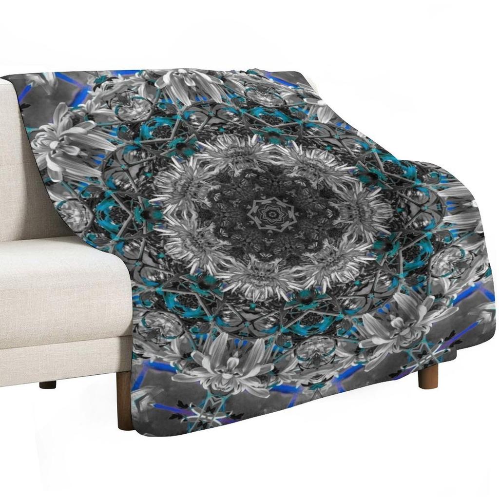 Nature Spirit Mandala with Blue Throw Blanket No Pilling Soft Warm Blanket for Bed