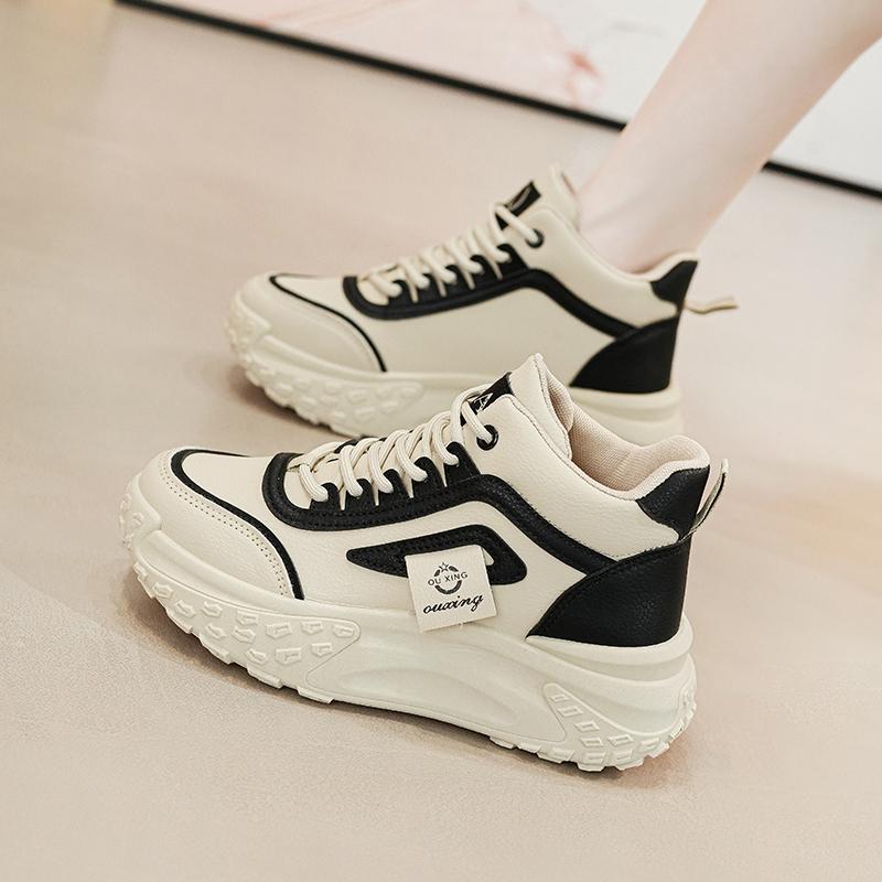 Wysokie Buty Sportowe Damskie na Grubym Spodzie Zwiększające Wzrost na Wiosnę/Jesień