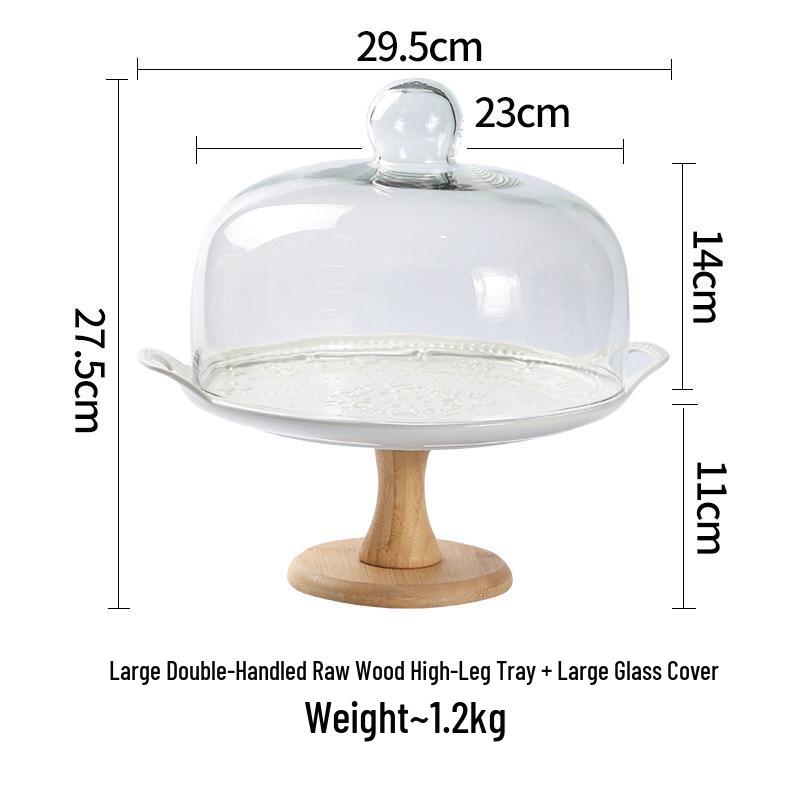 Ceramic Cake Stand with High Foot, Glass Cover & Dessert Plate