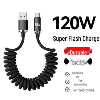 120W Super-Schnelllade-Federkabel für Apple 15, Huawei, Xiaomi, Honor 6A.