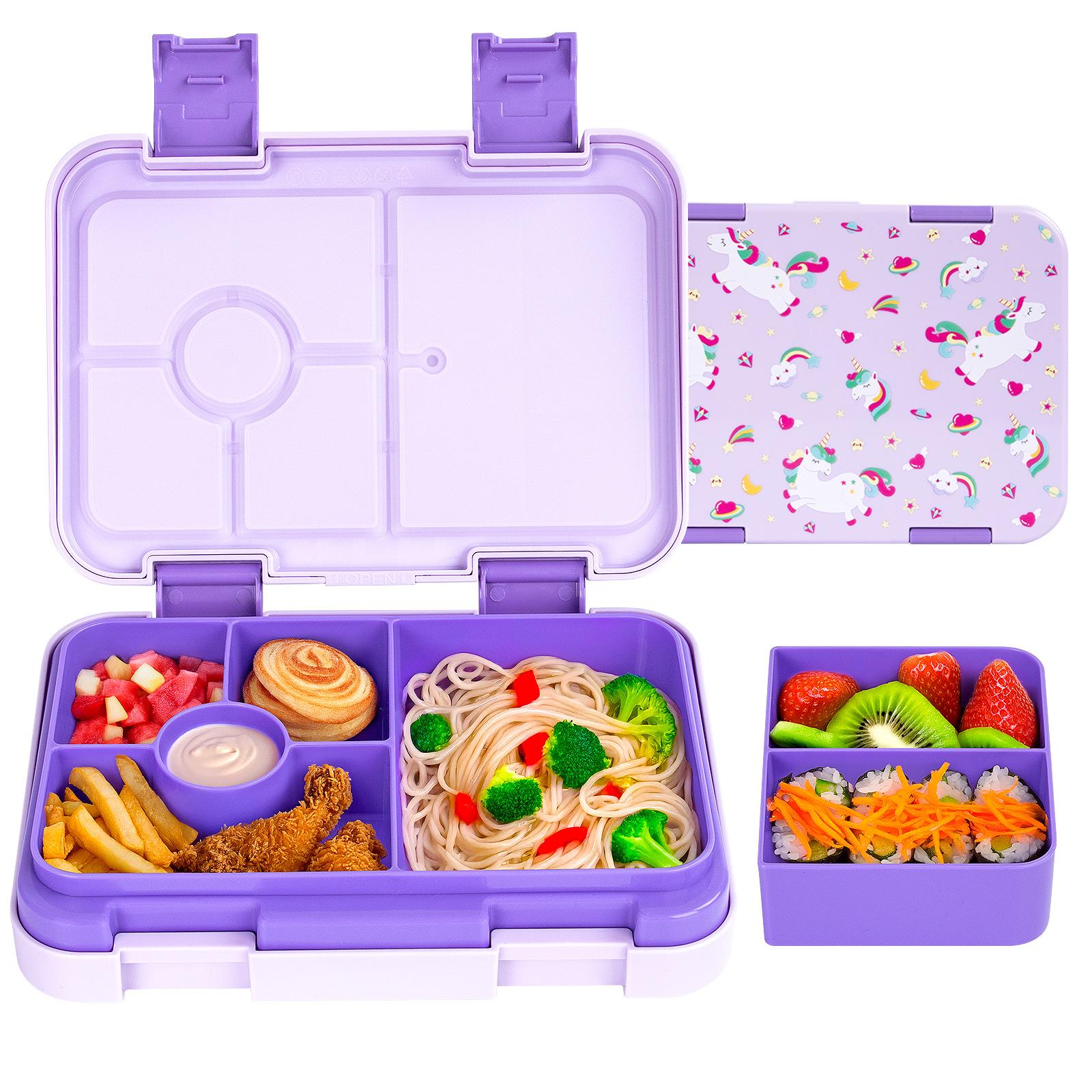 

Bento Lunch Box for Kid Leak-proof Large Capacity Lunch Box with 5 Compartment School Snack Food Storage Container Meal Prep Box фіолетовий