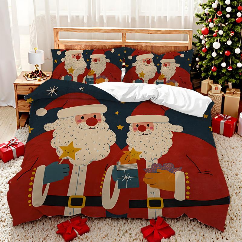 3D Digital Printed Bedding Two Three Piece Santa Polyester Quilt Set