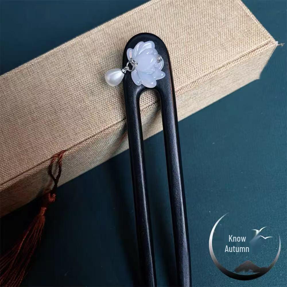 Lotus Ebony Hairpin: Elegant Chinese-Style Women's Updo Accessory