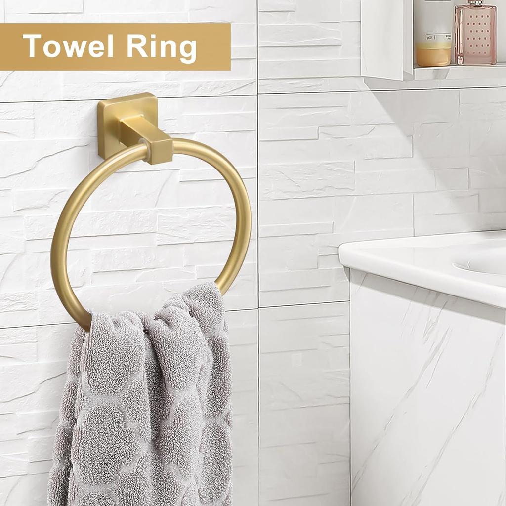 Gold Towel Bar Set 5 Pieces Bathroom Hardware Accessory Set Towel Holder Set for Bathroom SUS304 Stainless Steel Bathroom Accessories Set Wall