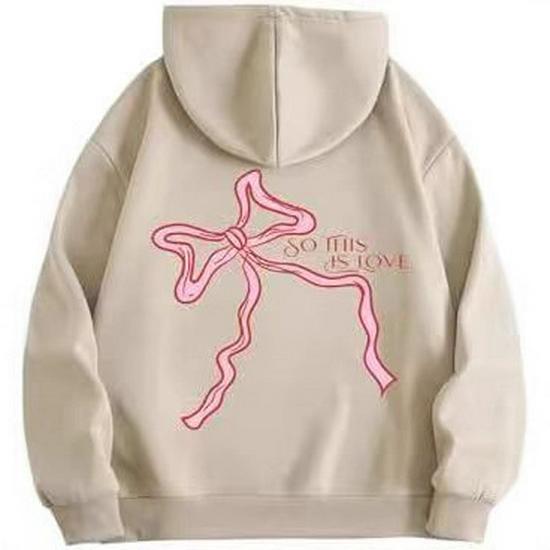 2025 European American New Style Bow Hoodie - Loose Casual Pullover with Long Sleeves for Autumn & Winter