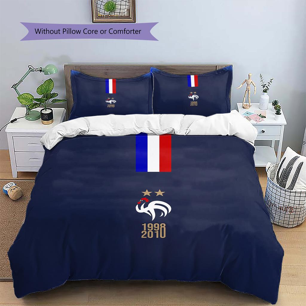 French Football Federation Pattern Bedding Quilt Set Home Decoration Gift (1 * Duvet Cover + 2 * Pillowcase Without Core)