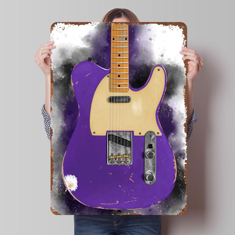 

Purple Electric Guitar Tinplate Poster Customized Wall Art Vintage Retro Metal Signs for Room Decorations Modern Home Decoration 7.9x11.8In(20x30cm)