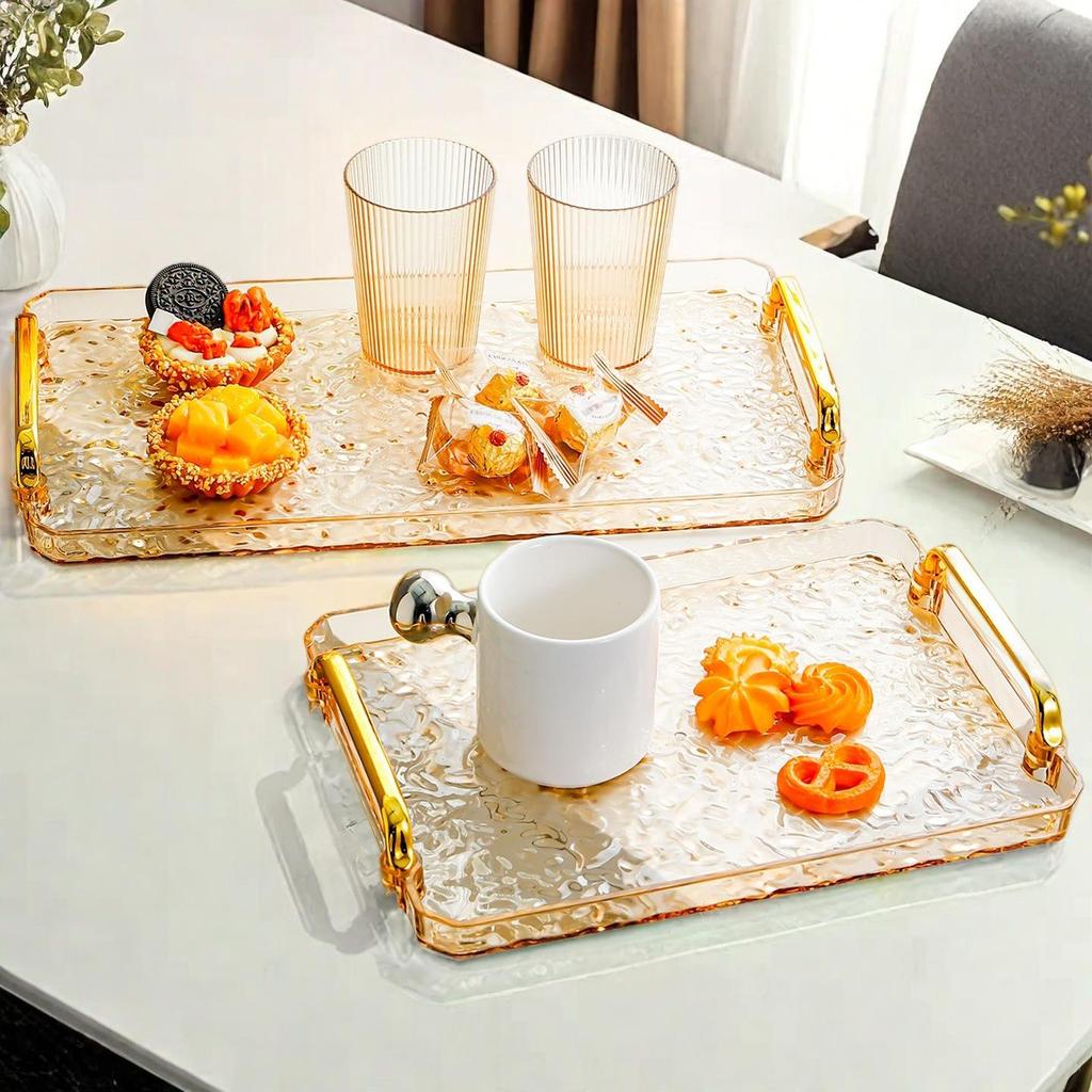 Luxurious Rectangular Shockproof Tea Cup Coaster with Gold Edge - Multi-functional Storage Tray for Living Room
