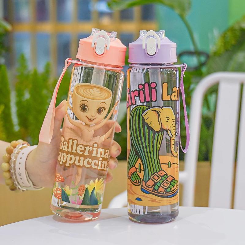 750ml Cartoon Straw Cup Water Cup Leak-proof Convenient To Carry Suitable For Sports Outdoors Gym Large Capacity Cute Plastic Water Cup