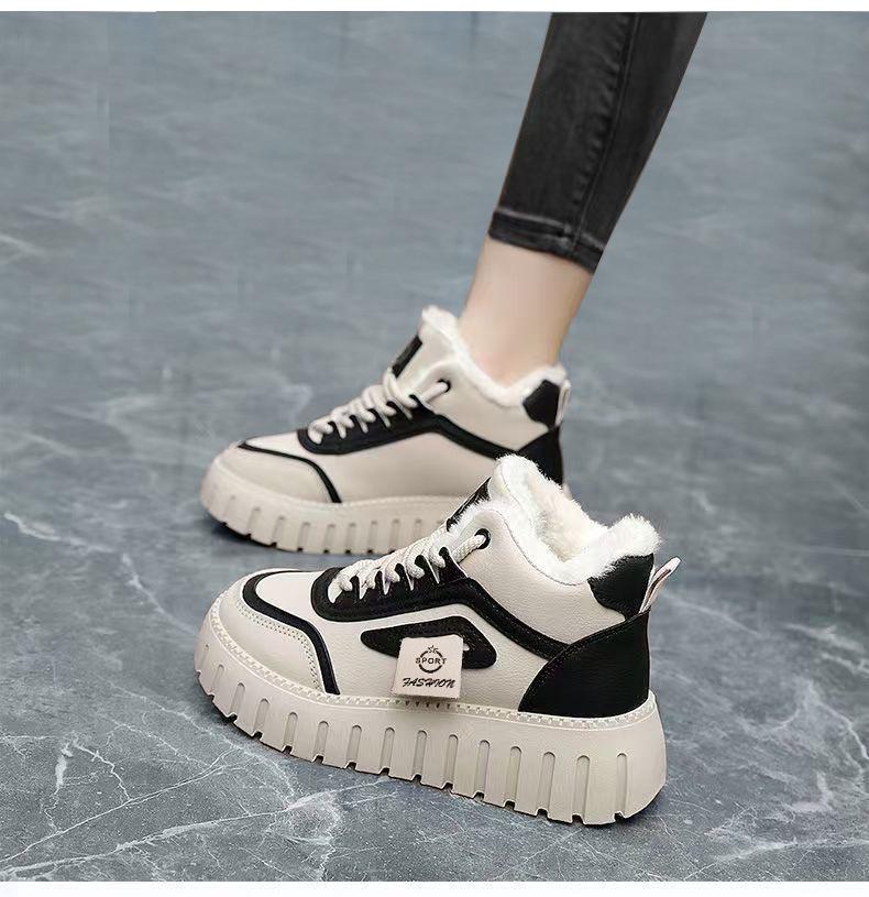 Pantofi casual de damă cu talpă medie, din bumbac gros, stil coreean – Călduroși și confortabili pentru iarnă