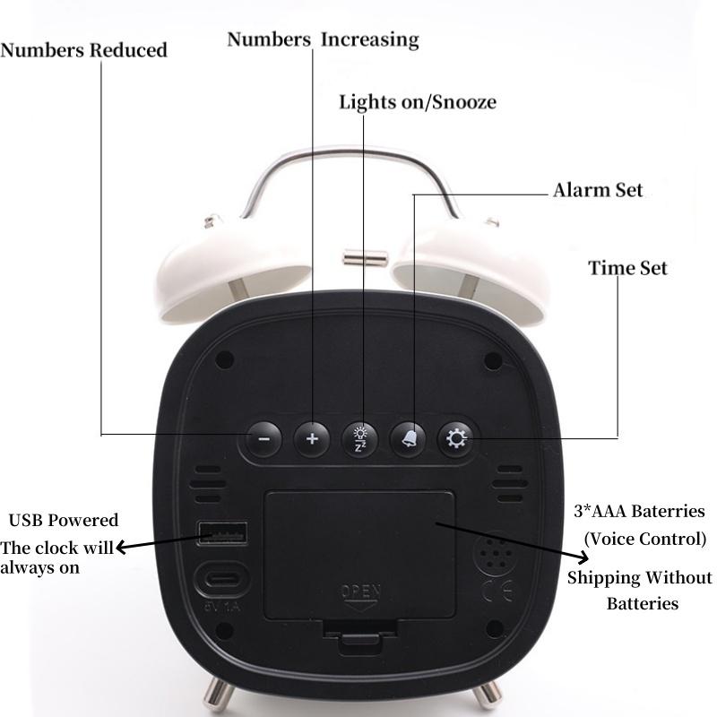 LED Clock Digital Alarm Clock Date Temperature Display Voice Control Loud Volume Brightness Adjustable 12/24H Snooze Table Clock