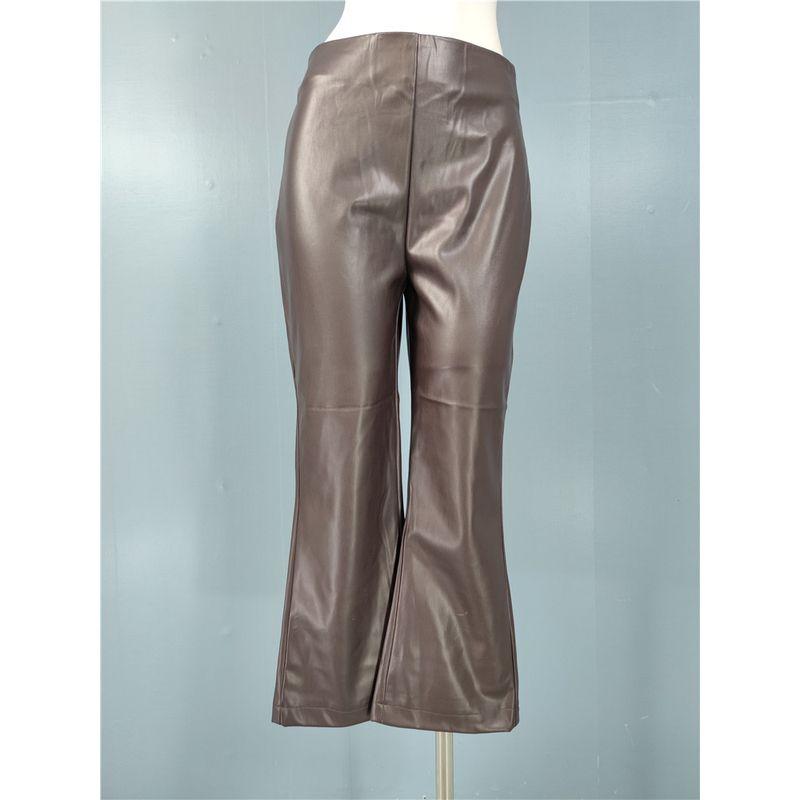 

Export Single Pu Graceful and Fashionable Maillard Style Female High Waist Slim Looking Fashion All-Match Casual Slightly Flared Wide Leg Cropped Chocolate Brown UK20