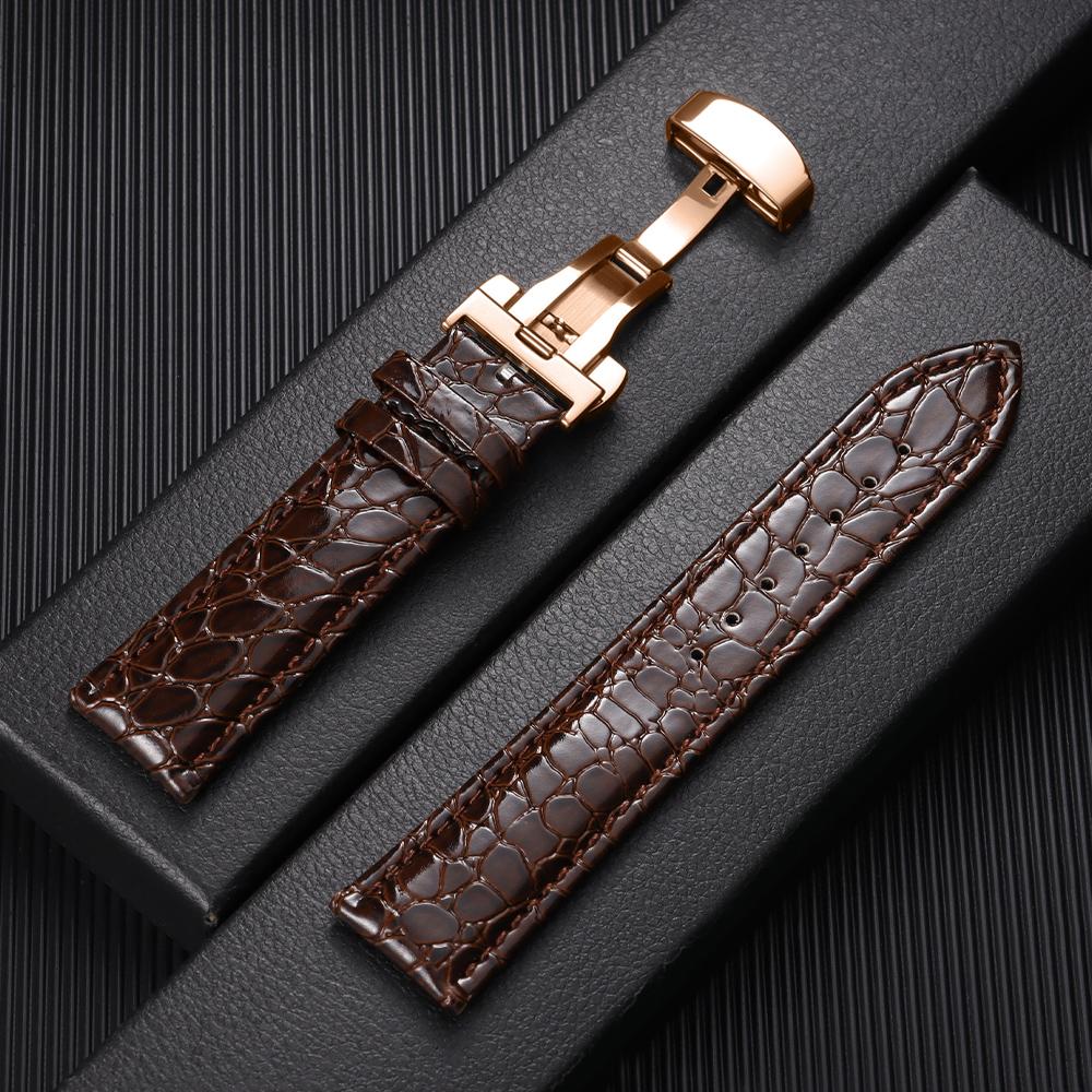 12/14/16/18/19/20/22mm Crocodile Pattern Design Leather Watchbands Butterfly Buckle Men Women Business Watch Band Watch Straps