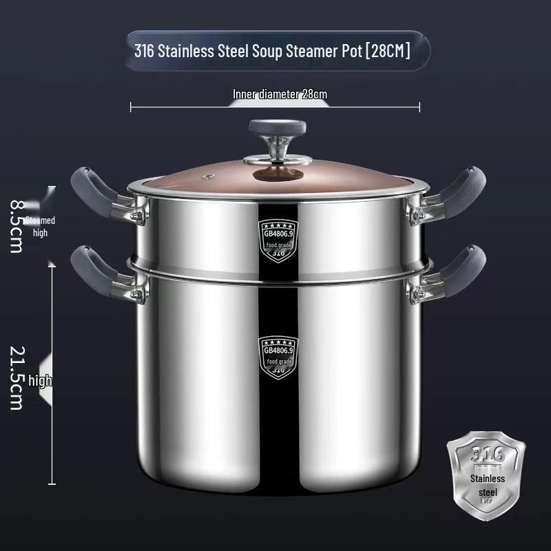 Extra Deep 316 Stainless Steel Stewing & Soup Pot - Food Grade, Large Capacity, Thick & Durable