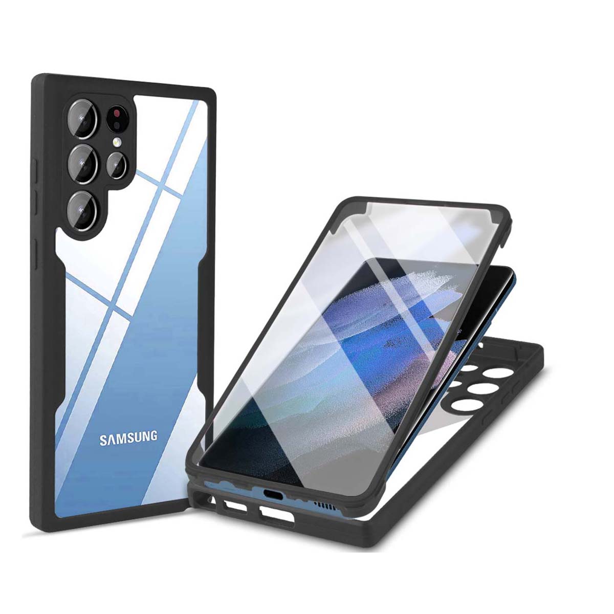 

Противоударный и противоударный чехол для телефона с полной защитой 360 градусов для Samsung S25 S22 S21 Plus Ultra для Samsung S24 S21 FE Прозрачный чехол Galaxy S21 Ultra 5G чёрный