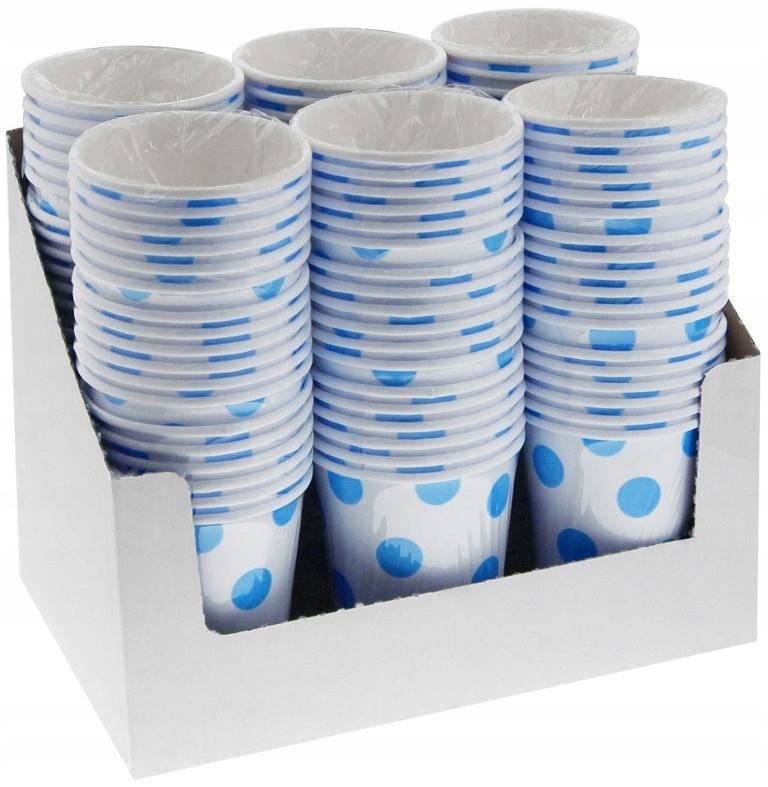 White Paper Cups with Blue Polka Dots 6 Pcs.