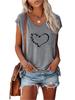 Women Fashion V Neck Printed T-shirt Summer Casual Short Sleeve Top