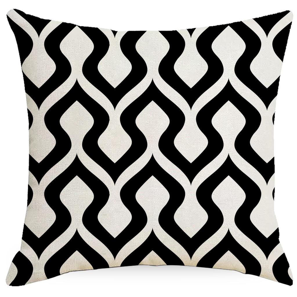 Modern Simple Black And White Pillow Living Room Sofa Bedroom Backrest Single Side Linen Abstract Striped Plaid Pillow Quality