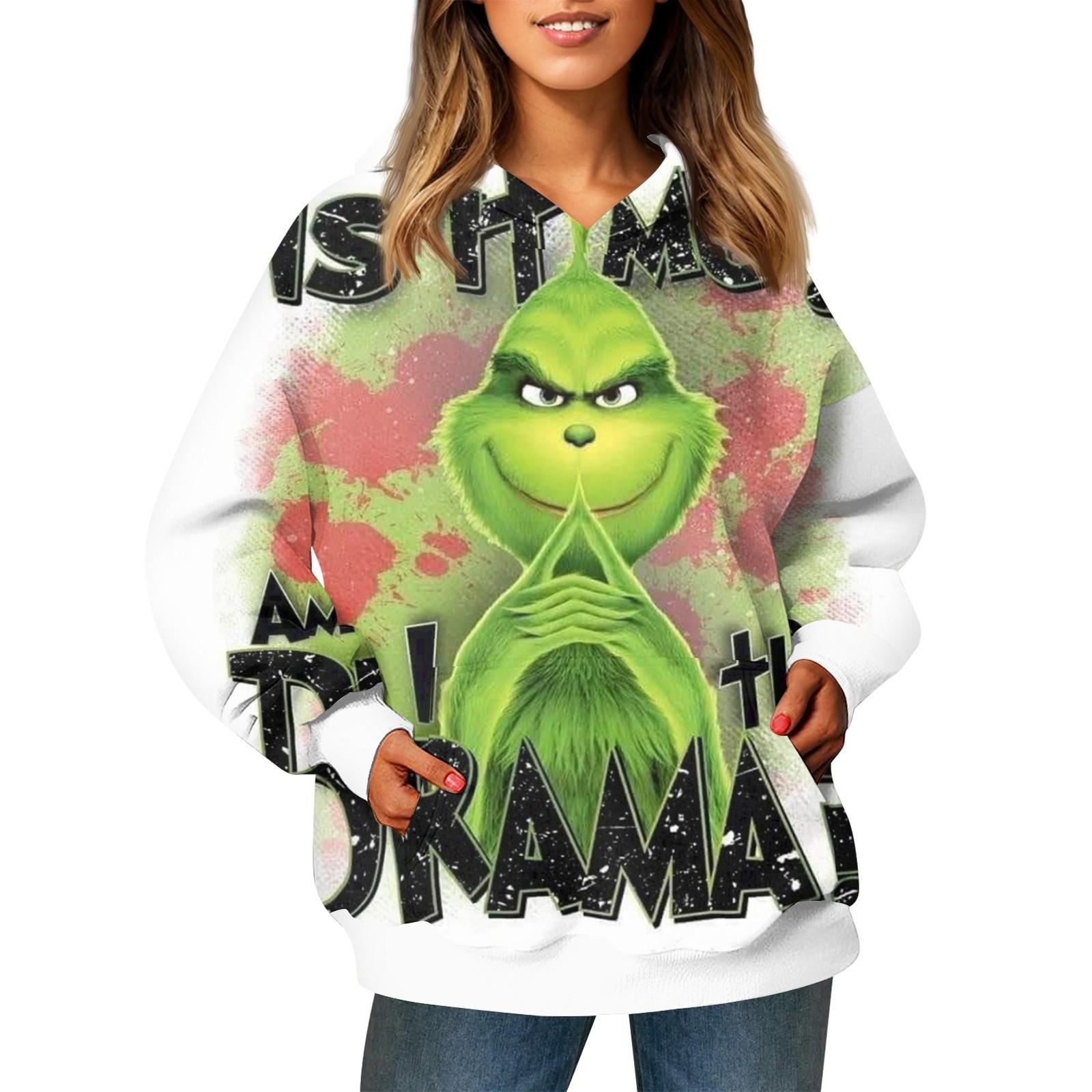 

Женский модный свитер с длинными рукавами и рождественским принтом, с капюшоном и карманом XL