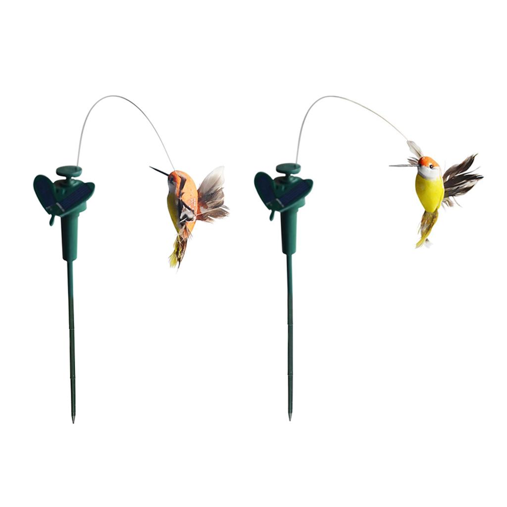 2 Pieces Solar Fluttering Dancing Feathered Bird Stakes Outdoor Garden Decor