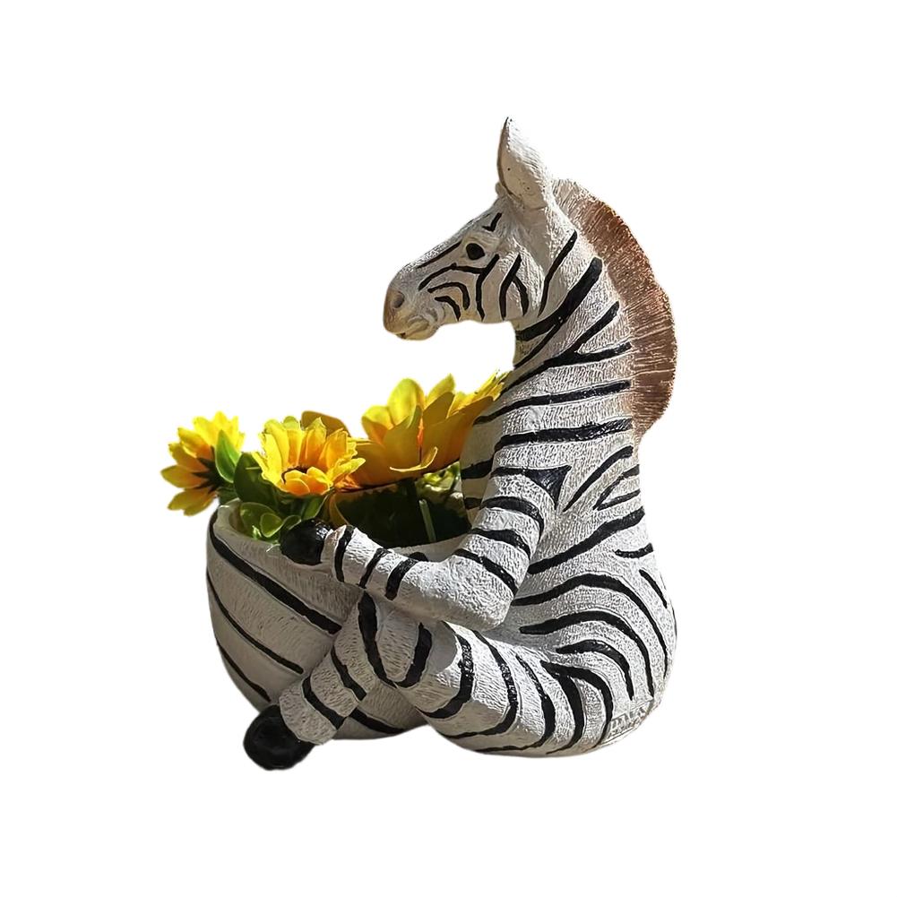 Animal Themed Resin Flower Pot in For Zebra Pattern for Garden Decoration Indoor Plant Display and Home Accent Piece