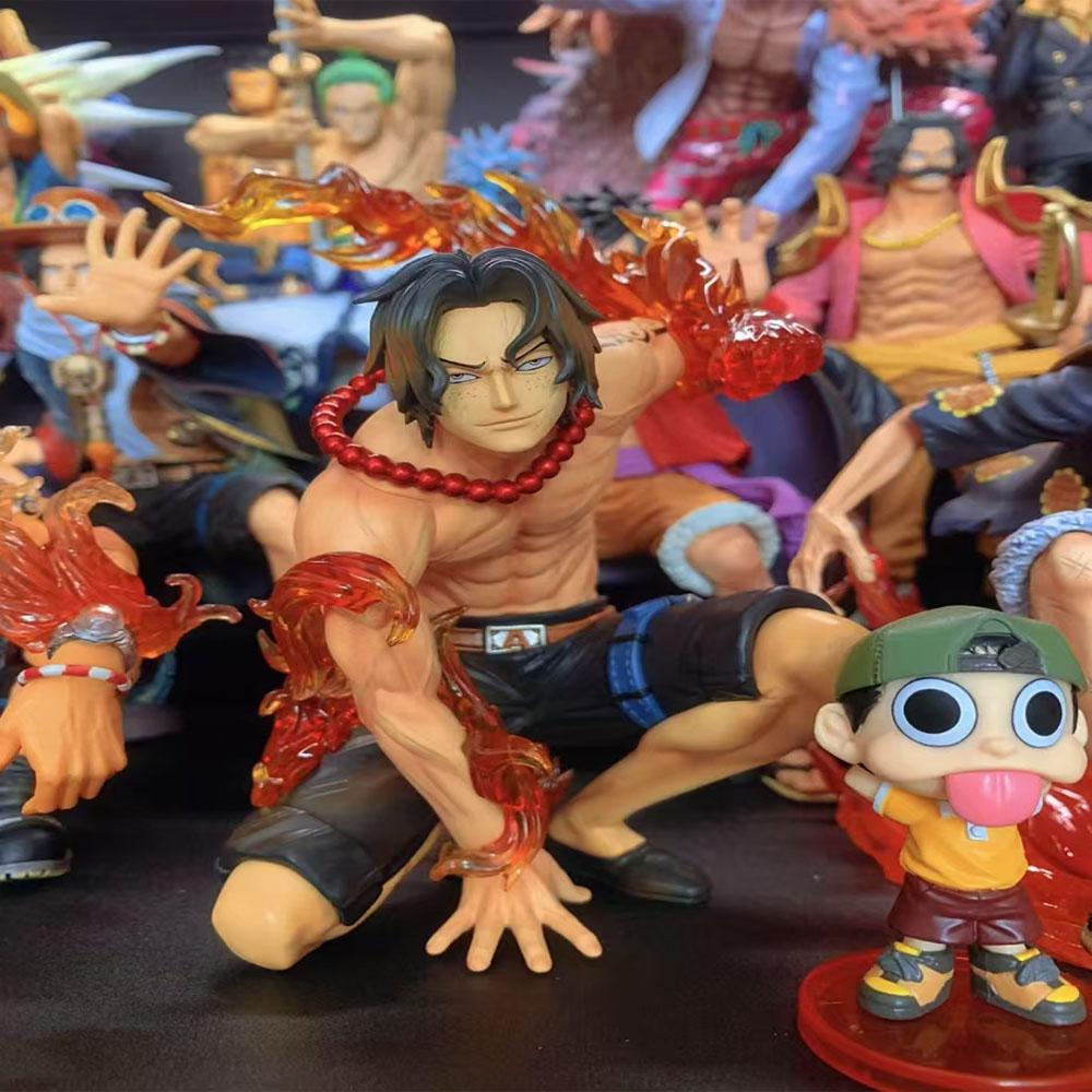 16CM One Piece GK Anime Figure Squat Flame Portgas D Ace Figurines Model Collect Toy Doll Ornaments Christmas Gifts