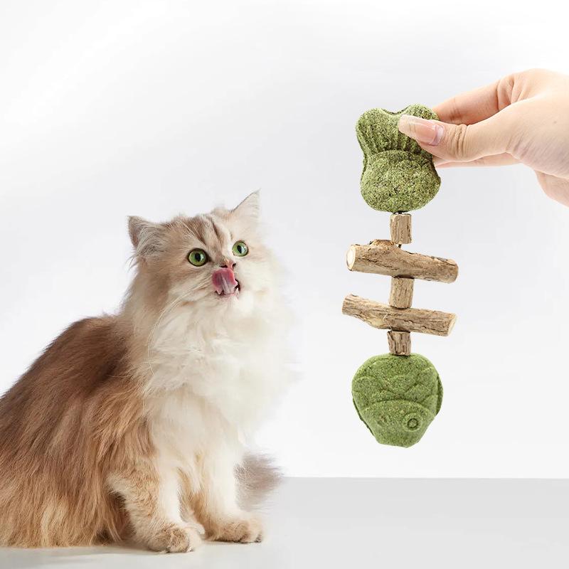 Katzenspielzeug Fischgräte Holz Tianliao Beißstab, Simulierter Fisch Zahnreinigungsstab, Selbstbespaielndes Spielzeug Gegrillter Fisch, Katzen-Reizstab